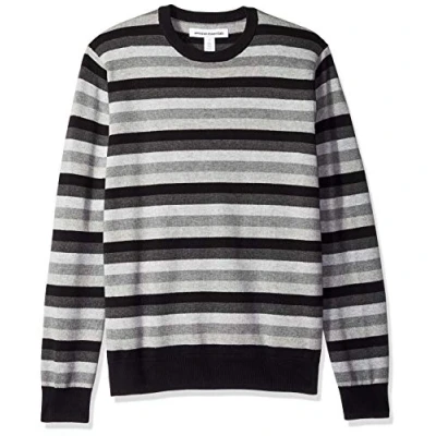 Abbildung von Amazon Essentials Herren Pullover mit Rundhalsausschnitt (in Übergrößen erhältlich), Schwarz Grau Streifen, XL