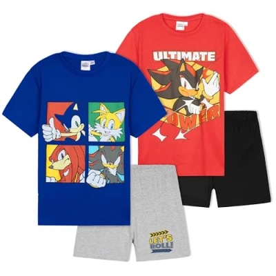 Abbildung von Get Trend Pyjama Jungen Schlafanzug Kinder Kurz 2er Set Weich und Bequem für den Sommer Geschenke Jungs (4 5 Jahre, Mehrfarbig Sonic, 2)