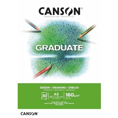 Abbildung von CANSON Graduate, Weißes Zeichenpapier, leichte Körnung, 160 g/m², an der kurzen Seite geleimter Block, DIN A3, 29,7 x 42 cm, Hellweiß, 30 Blatt