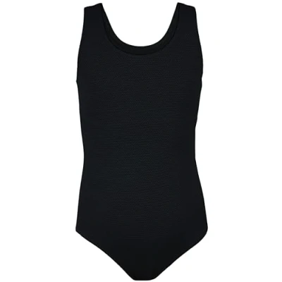 Abbildung von Aquarti Mädchen Badeanzug mit Ringerrücken Sport Mädchen, Chlorresistent, Farbe: Jacquard Punkte Schwarz, Größe: 170