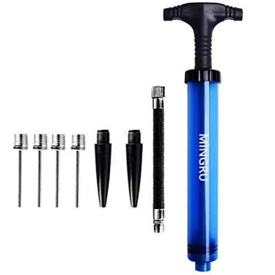 Abbildung von MINGRU Dual Action Ball Pumpe für Basketball, Fußball, Volleyball, Rugby, Wasserball und andere aufblasbare Luftpumpe, Nadeln Düsen enthalten (BLUE 10)