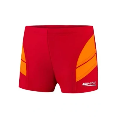 Abbildung von Aqua Speed Enge Boxer Badehose Jungen + gratis eBook Wettkampf Schwimmhose für Kinder Jungs UV Badebekleidung 31. Rot Orange Gr. 128 Andy