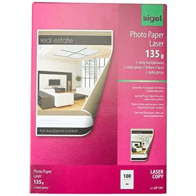 Abbildung von SIGEL LP141 Fotopapier für Laser / Kopierer, A4, 100 Blatt, 2seitig glossy, hochweiß, beidseitig bedruckbar, 135 g