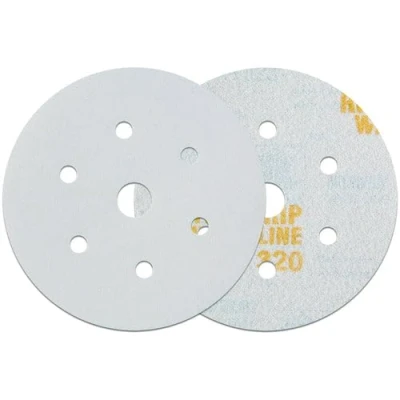 Abbildung von INDASA RHYNOGRIP White LINE 150mm Schleifscheiben Klettscheiben mit 6 Löchern 6H / 50 Stück Exzenter Scheiben (Körnung: P120)