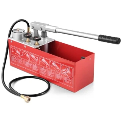 Abbildung von VEVOR Abdrückpumpe, max. 25 Bar, manuelles hydraulisches Wasserdruckprüfer Set mit Doppelventil und Manometer, 10 L Wassertank, 1,4 m Schlauch 1/2 Zoll Außengewindeanschluss für Rohrleitungen