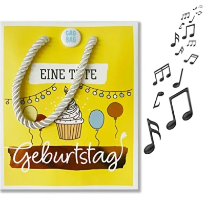 Abbildung von bentino MUSIK Geschenktüte zum Kindergeburtstag, beim ÖFFNEN der Tasche hört man den Song Wie schön, dass Du geboren bist, tolle Überraschung für Kinder, GagBag