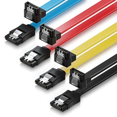 Abbildung von deleyCON 4x 50cm SATA III Kabel S ATA 3 Datenkabel 6 GBit/s Verbindungskabel Anschlusskabel für HDD SSD Metall Clip 1x Gerade 90 L Type Stecker Gelb/Rot/Blau/Schwarz