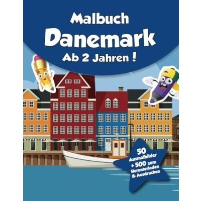 Abbildung von Malbuch für Kinder Dänemark (ab 2 Jahren): 50 Ausmalbilder + 500 zum Herunterladen &amp; Ausdrucken!