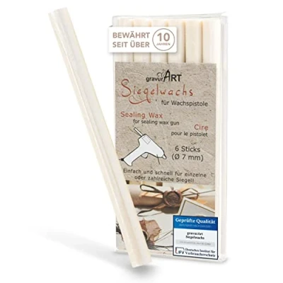 Abbildung von gravurART Siegelwachs flexibel für Wachspistole Stilvoll Briefe versiegeln mit dem 6er Pack Wachs Siegelstempel in Weiß perlmutt 7 mm