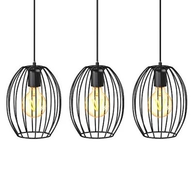 Abbildung von B.K.Licht Pendelleuchte mit E27 Fassung, max. 60 Watt, Vintage, Hängeleuchte, Hängelampe Esstisch, Esszimmerlampe hängend, Wohnzimmerlampe, Küchenlampe, Retro, 70x17,5x11,2 cm, Schwarz