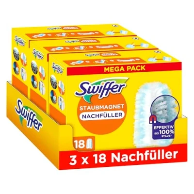 Abbildung von Swiffer Staubmagnet Nachfülltücher, Fängt Und Schließt 3 mal Mehr Staub Haare Ein Als Herkömmliche Staubwedel, 18 er Pack