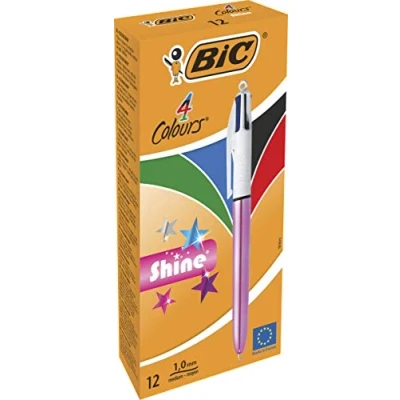 Abbildung von BIC 4 Farben Kugelschreiber Set Colours Shine, Schaft in metallic pink, 12er Pack, Ideal für das Büro, Home Office oder die Schule