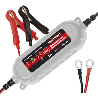 Abbildung von Dino KRAFTPAKET 1A 6V/12V intelligentes und automatisches Batterieladegerät für Blei Säure, GEL, Start/Stopp EFB, AGM Batterie KFZ Ladegerät Motorrad, Scooter, Motorroller, PKW, Boot