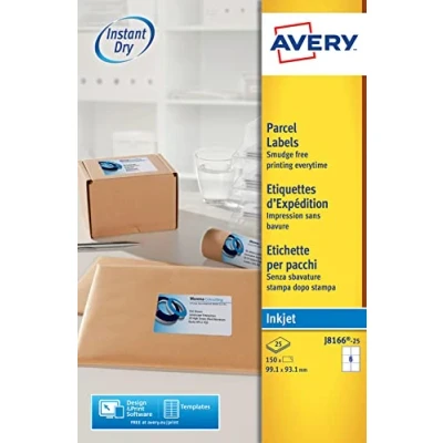 Abbildung von AVERY Zweckform schnelltrocknende Adressetiketten für Tintenstrahldrucker 6 pro Blatt 99,1 x 93,1 mm 150 Etiketten weiß