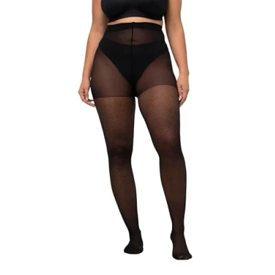 Abbildung von Ulla Popken Damen Strumpfhose, Muster Groß Übergröße, Schwarz, 54 56