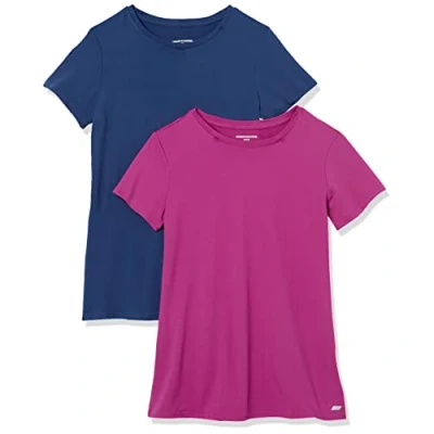 Abbildung von Amazon Essentials Damen Active Quick Dry Tech Stretch Kurzarm T Shirt mit Rundhalsausschnitt (in Übergröße erhältlich), 2er Pack, Blau/Orchideenviolett, XXL Große Größen