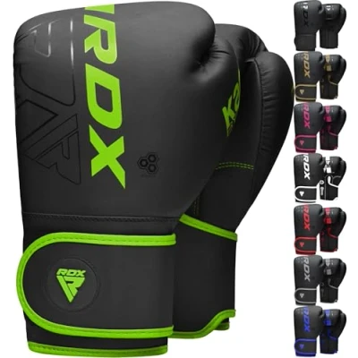 Abbildung von RDX Kinder Boxhandschuhe für Muay Thai Kickboxen Sparring, Maya Hide Leder Kara Junior Boxing Gloves, Sandsack Boxsack Punchinghandschuhe, Kickboxhandschuhe MMA Kampfsport Training Schwarz 6oz