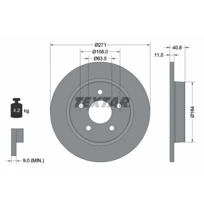 Abbildung von TEXTAR PRO 92239003 Bremsscheibe 271 11 05/05 108 voll beschichtet ohne Radbefestigungsbolzen, Radnabe FORD: FOCUS 3 Turnier,