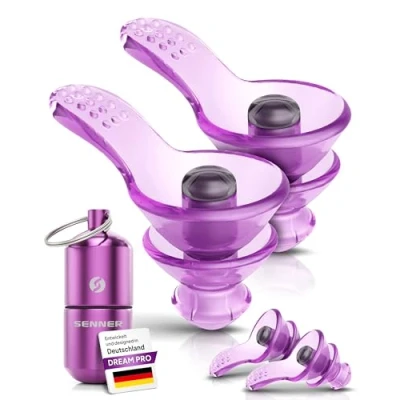 Abbildung von Senner ® DreamPro Ohrstöpsel für ruhigen Schlaf Gehörschutz ideal in lauten Umgebungen und Seitenschläfer Anti Schnarch Ear Plugs Hypoallergen, mit 2 Größen, Alubehälter