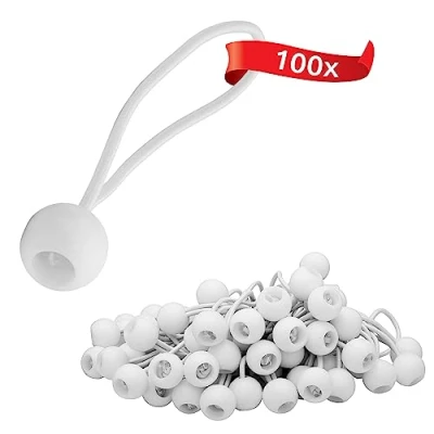 Abbildung von ECENCE 100x Spanngummi, Planenspanner Set, Expanderschlingen mit Kunststoff Kugel, Zeltgummis für Planen, Pavillons, Zelte, Starke Spannkraft Weiss