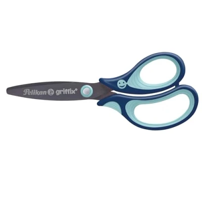 Abbildung von Pelikan Schere griffix rund, Schulschere für Rechtshänder, Blau, mit runder Klinge und ergonomischer Griffzone, 819145