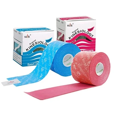 Abbildung von Nasara Original Kinesiologisches Physio Sport Tape: Sparset mit 2 Tapes in türkis und pink für Medizin, Rollengröße 5cm x 5m