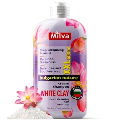 Abbildung von Milva White Kaolin Clay Shampoo für Trockenes, Sprödes Haar und Empfindliche Kopfhaut Entfernt Abgestorbene, Zellen Reinigt Gründlich Giftstoffe Reguliert die Talgabsonderung 500 ml