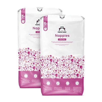 Abbildung von Amazon Marke: Mama Bear Ultra Dry Windeln Größe 5+ (11 17 kg) MONATSBOX, Weiß, 144 Stück (2 Packungen mit 72)