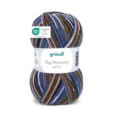 Abbildung von Gründl 2612 47 Big Mamma print Wolle, Acryl, Moos royal indigo taupe schoko weiß, 30 x 17 14 cm, 400 g