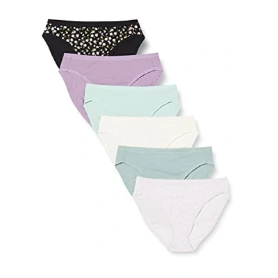 Abbildung von Amazon Essentials Damen Slip aus Baumwolle mit hohem Beinschnitt (in Übergröße erhältlich), 6er Pack, Mehrfarbig/Punkte/Streublumen, 46