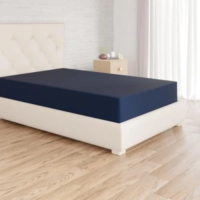 Abbildung von Amazon Basics Spannbettlaken, 90 x 190 30 cm, Mikrofaser, Spannbetttuch Matratzenhöhe bis Marineblau