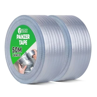 Abbildung von V1 TRADE Panzertape Wasserfest 48 mm x 50 m 2 Silber Gewebeband Panzerband Extra Stark Gewebeklebeband Duct Tape Wasserdichtes Klebeband Panzer Band