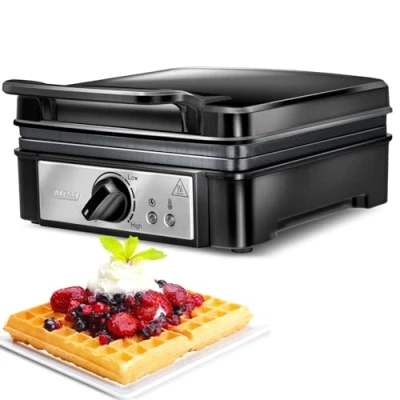 Abbildung von MPM MGO24 Waffeleisen mit Platten für 2 Waffeln nach belgischer Art Dicke Waffel Viereckig Doppelt Antihaftbeschichtung und Thermostat 1400 W Elektrisch Schwarz