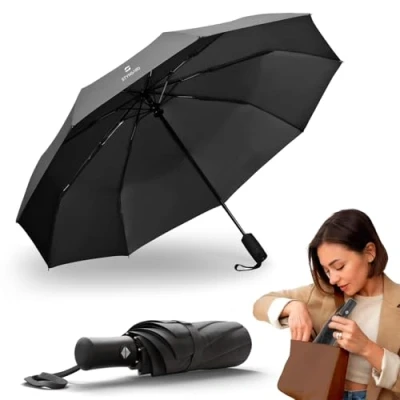 Abbildung von STYNGARD Regenschirm sturmfest Taschenschirm mit Auf zu Automatik und Beschichtung gegen Feuchtigkeitsschäden kurzer Griff Modell BERGEN