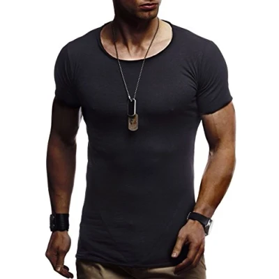 Abbildung von Leif Nelson T Shirt Herren Sommer Rundhals Ausschnitt (Schwarz, Größe M), Regular Fit 100% Baumwolle, Casual Basic Männer Kurzarm
