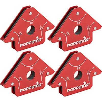 Abbildung von Poppstar Schweißmagnet klein 4er Set/Magnet Schweißwinkel mit Haftkraft 11,3 kg, Winkelmaße 45, 90, 135