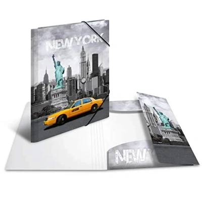 Abbildung von HERMA 7274 Sammelmappe A3 Städte New York, Kinder Eckspanner Mappe aus Kunststoff mit Innendruck &amp; Gummizug, stabile Einschlagmappe Plastik für Jungen Mädchen