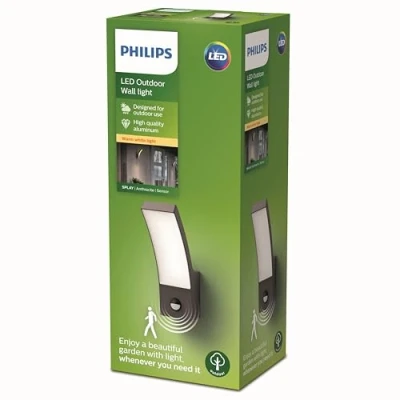 Abbildung von PHILIPS Outdoor Splay LED Wandleuchte inkl. Sensor, 12W, Anthrazit, warmweißes Licht 2.700K, IP44 Schutzklasse, integriertes Leuchtmittel