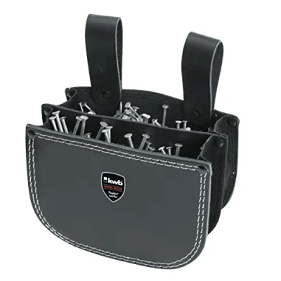Abbildung von kwb Nageltasche für Dachdecker aus Leder Praktische Werkzeugtasche mit zwei Fächern und Gürtelschlaufe Schwarz, doppelt fach