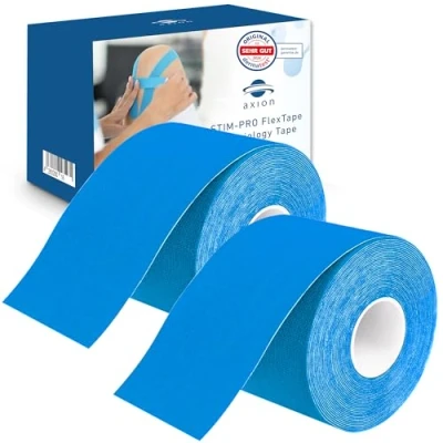 Abbildung von axion Kinesiologie Tape 2er Set 500x5cm 2 Rollen wasserfeste, hautfreundliche, elastische und selbstklebende Bandage Physio optimal für Sport &amp; Alltag (Blau)
