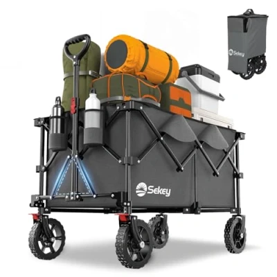 Abbildung von Sekey XXL Plus Bollerwagen Faltbar 200L 200KG Tragkraft, Faltbarer Geländetauglich mit Bremsen, Handwagen Patentiert Klappbar aus Vier Richtungen, PlusG 4010, Anthrazit