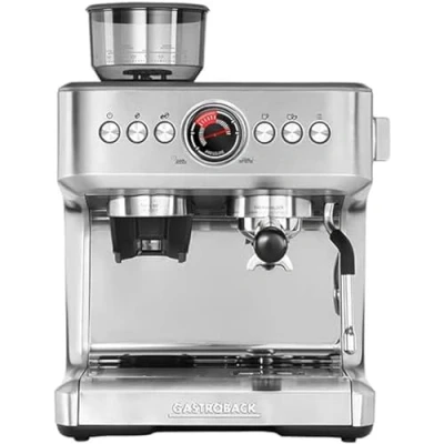 Abbildung von Gastroback Design Espresso Advanced Duo, 42626, programmierbare Siebträger Espressomaschine mit Zweikreis Thermoblock System, Silber