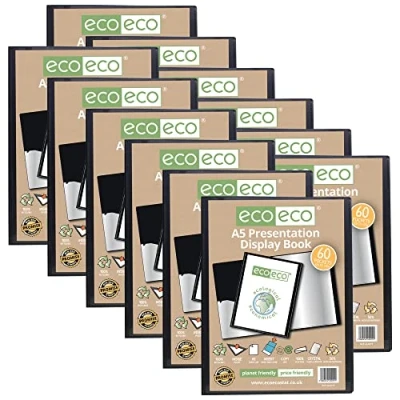 Abbildung von eco A5 50% Recycelt 60 Taschen Schwarz Farbe Päsentationsdisplay Book (Packung mit 12)