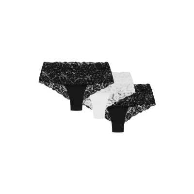 Abbildung von Wolbar Damen Shorts 3Er Pack Spitze Pantys Slips Boxershorts Hipster Unterwäsche WB413, Schwarz Weiß,M
