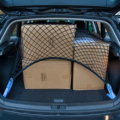 Abbildung von Vicera Gepäcknetz 120x100 cm mit 4 Spanngurten Kofferraumnetz fürs große SUVs, Transporter, Busse, Vans Ladungssicherung Zurrgurten für den Kofferraum