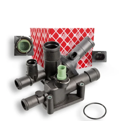 Abbildung von FEBI BILSTEIN 108008 Kühlwasserthermostat 105 mit Dichtung Sensor Gehäuse VOLKSWAGEN: Golf 4, Bora Saloon, 4 Variant, AUDI: A3 Hatchback