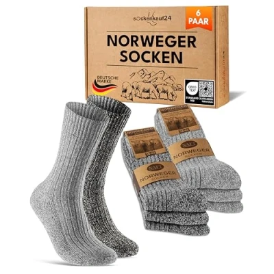 Abbildung von 6 Paar Norweger Socken Herren Damen Wintersocken warme Wollsocken 70301T (Grau+Anthrazit Meliert 47 50)