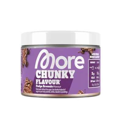 Abbildung von MORE Chunky Flavour, Fudge Brownie, 150 g, vegan, Geschmackspulver zum Süßen, ohne viel Zucker und Kalorien, mit Inulin Laktase, geprüfte Qualität made in Germany