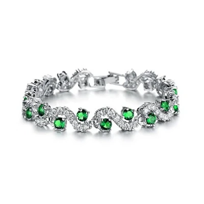 Abbildung von Crystalline Azuria Tennisarmband Armband mit Grüner simulierter Smaragd Zirkonia Kristalle 18 kt Weiß Vergoldet für Damen cm