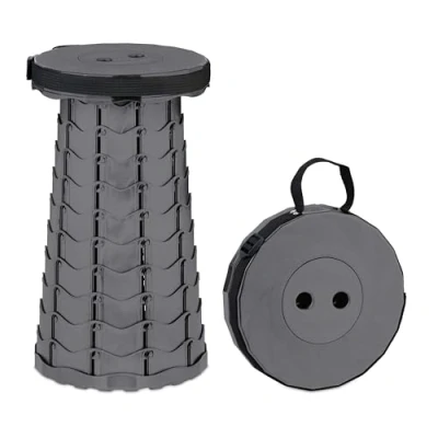 Abbildung von Relaxdays Tabouret télescopique Teleskophocker, faltbar, Tragegurt, Outdoor, höhenverstellbarer Campinghocker, HxBxT 44,5 x 25 cm, grau, Kunststoff